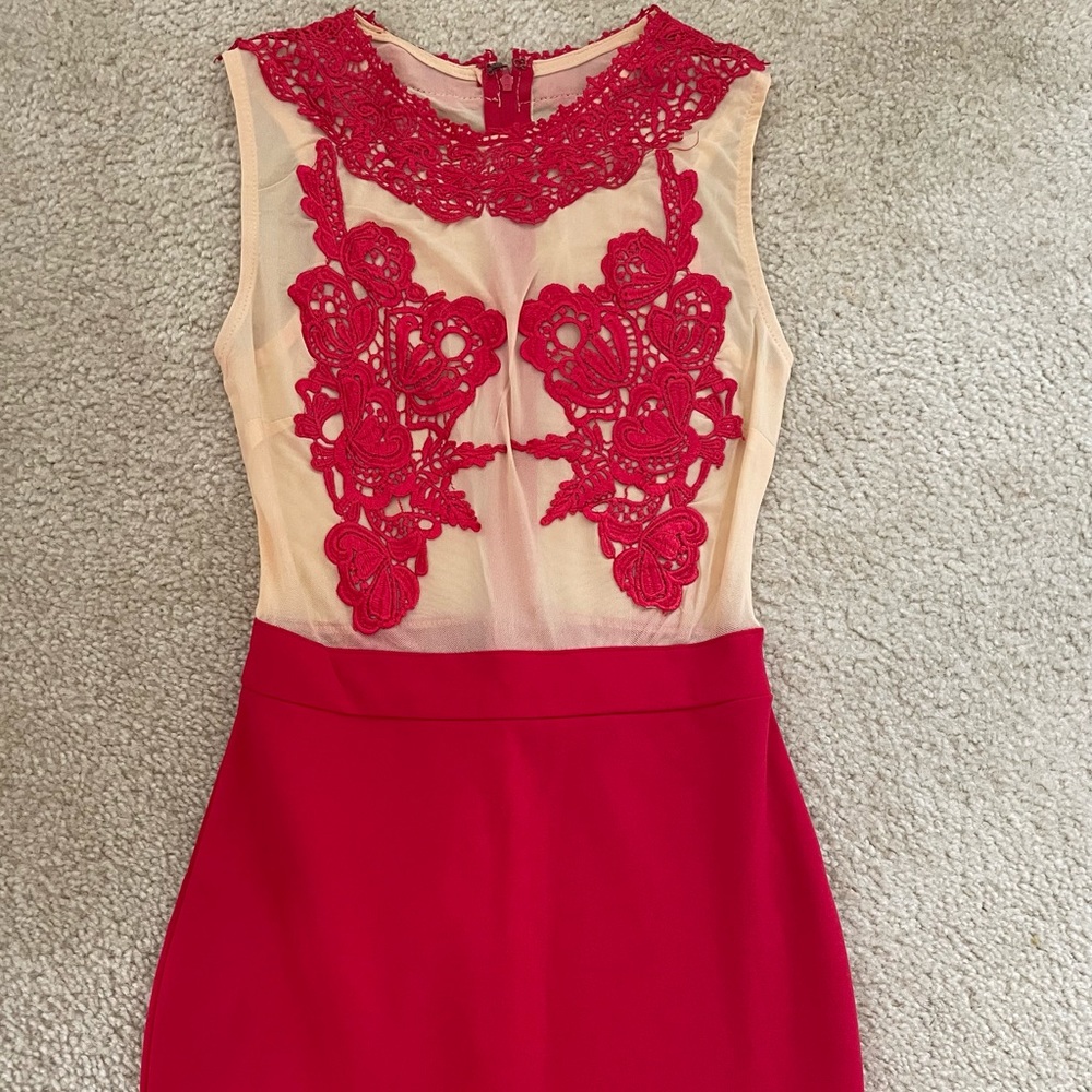 Bridesmaid Dress - XS - Red/Beige
